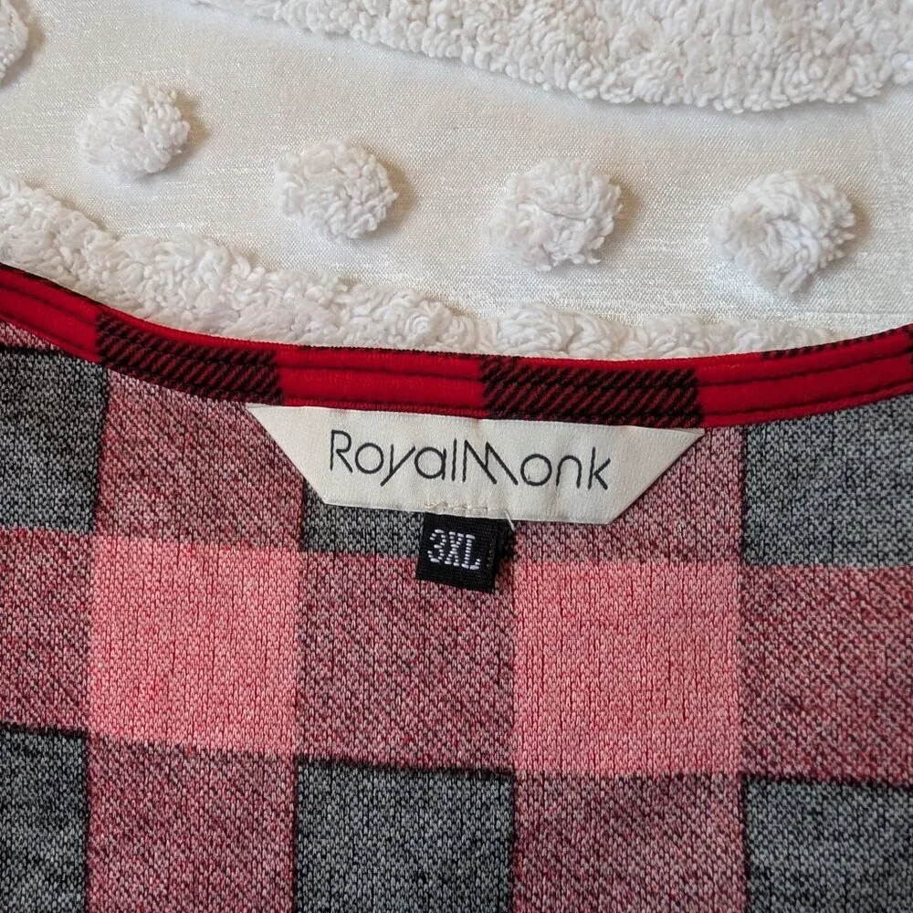 Royal Monk 3X buffalo plaid v-neck crop top skull cherry spiderweb EUC - Picture 7 of 10